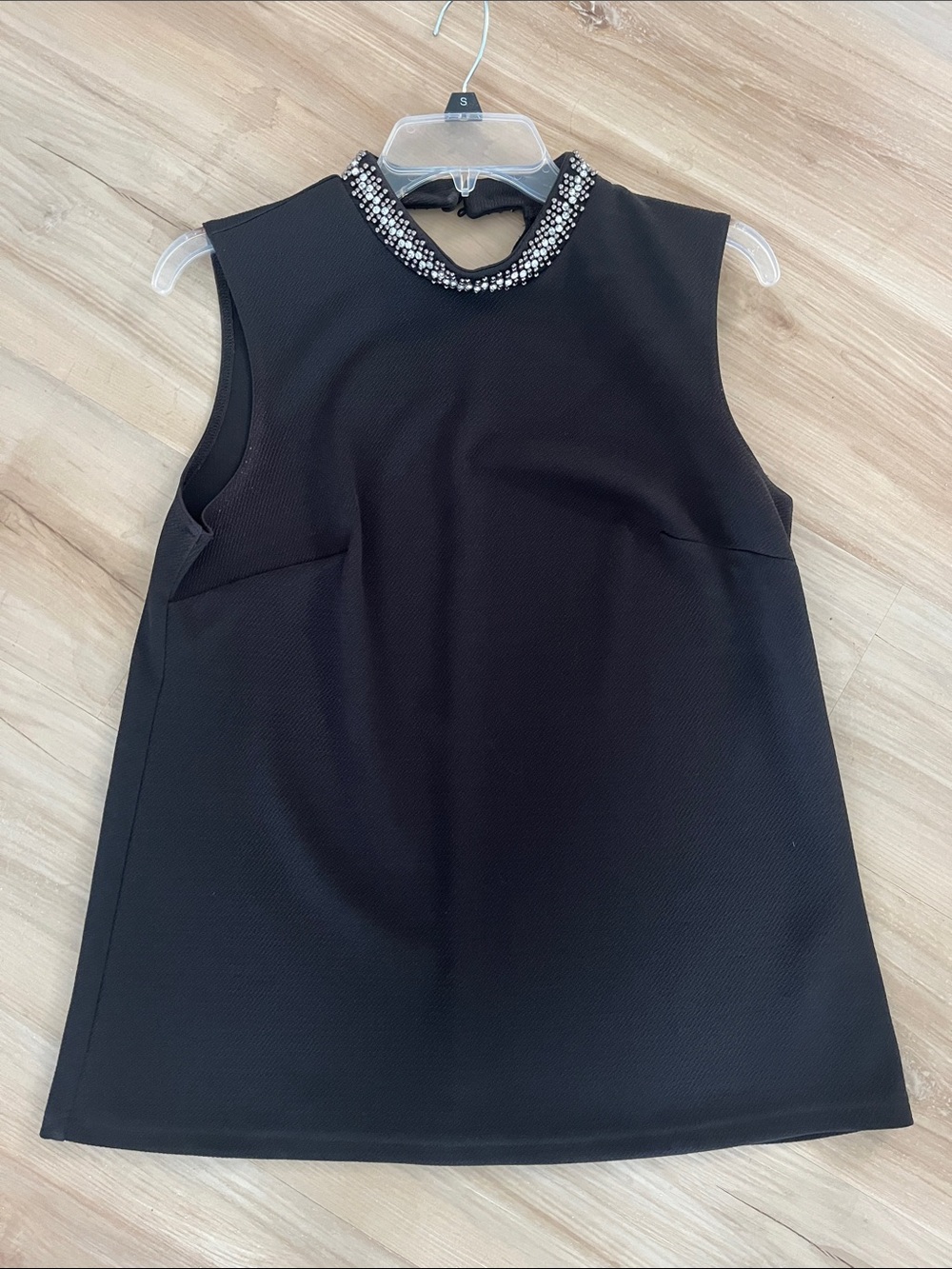 WD.NY Black Sleeveless Tank Top with Beaded Collar